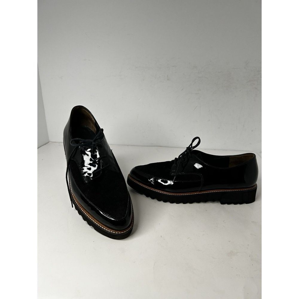 Paul Green Basha Women's US‎ 8M Black Patent/Suede Lug Sole Oxfords Shoes